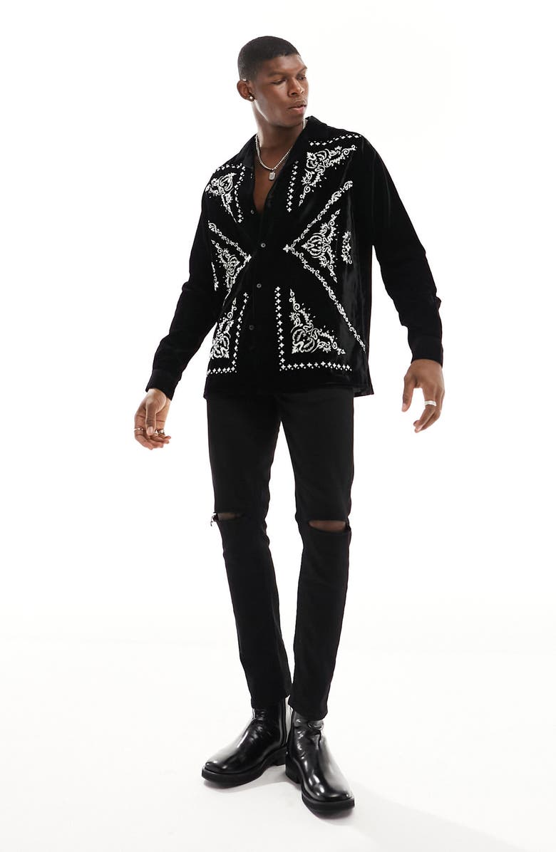 ASOS DESIGN Revere Embroidered Button-Up Shirt, Alternate, color,