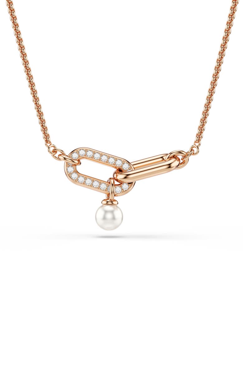 Swarovski Constella Crystal Pavé & Faux Pearl Pendant Necklace, Main, color, Rose Gold/ White