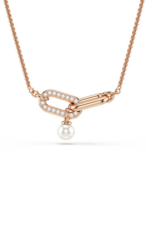 Swarovski Constella Crystal Pearl Round Cut Pendant Necklace In Gold