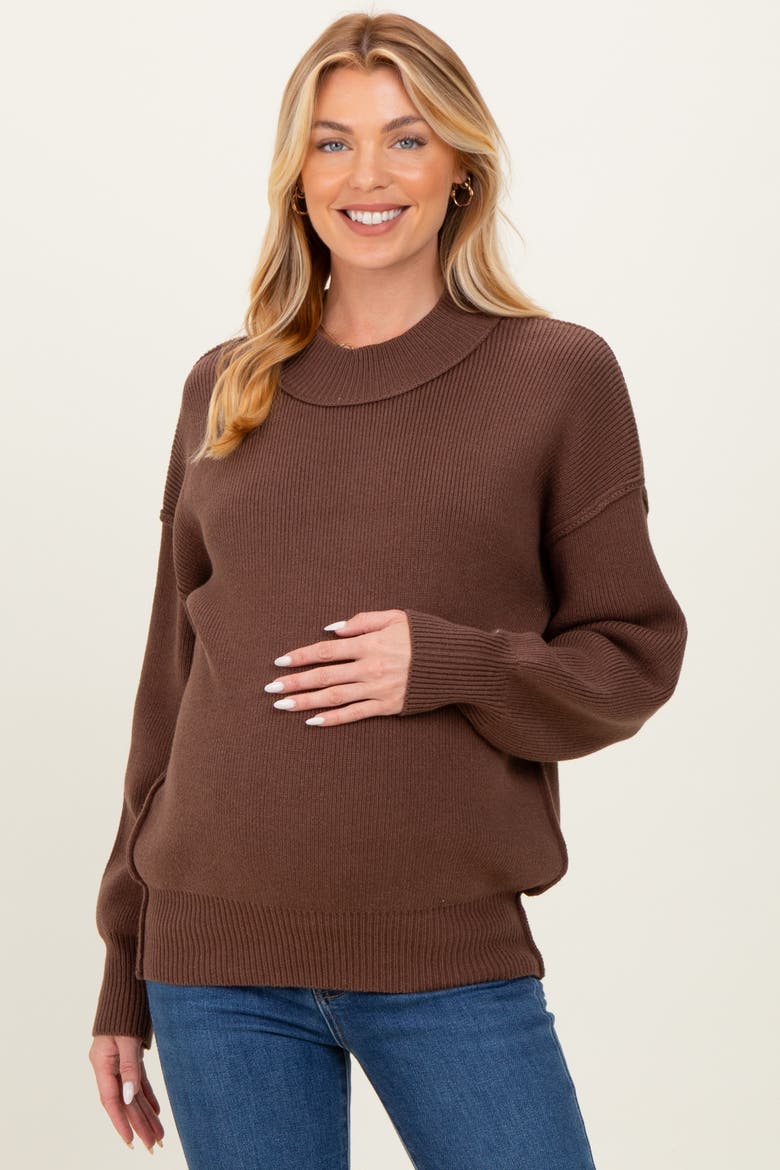 Wide Neck Drop Shoulder Sweater, Alternate, color, Brown