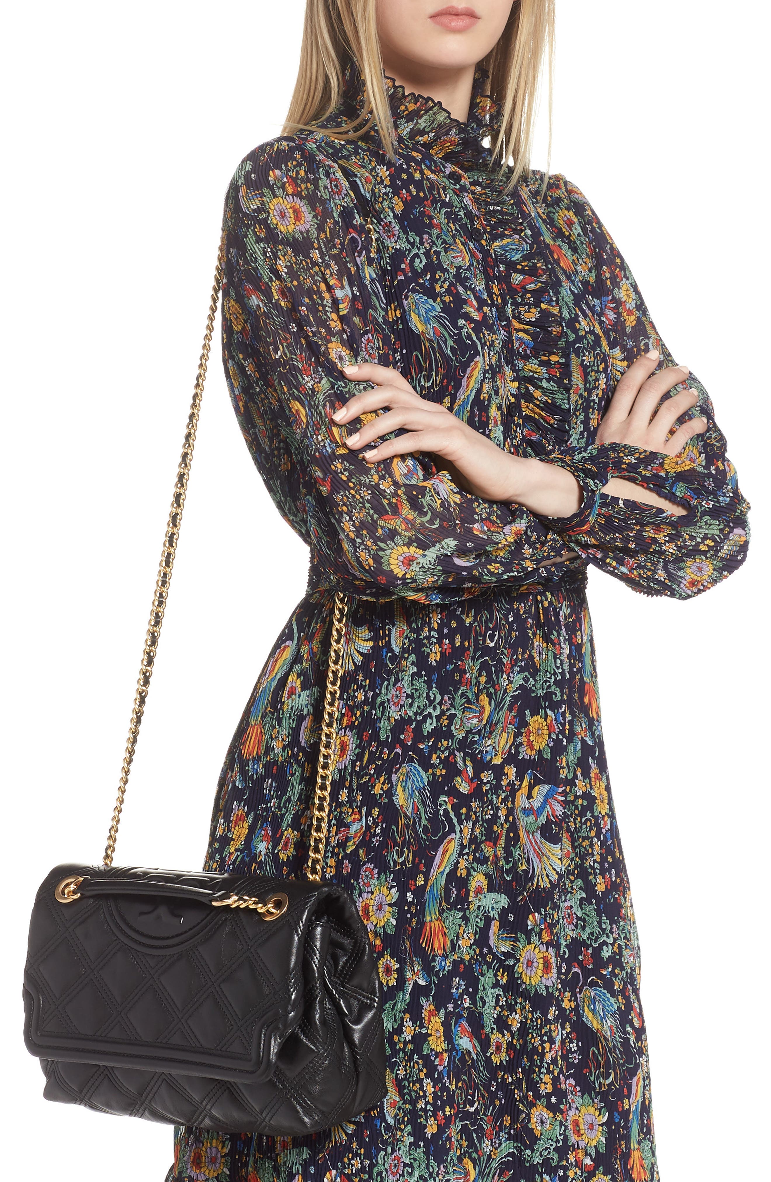 Tory Burch Fleming Soft Quilted Lambskin Leather Shoulder Bag, Alternate, color, 