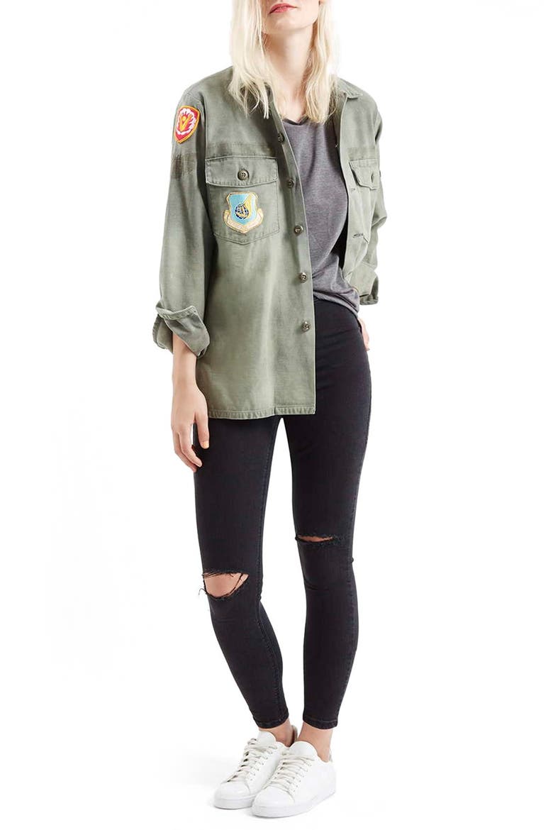 'Joni' Destroyed Moto Jeans, Alternate, color, BLACK
