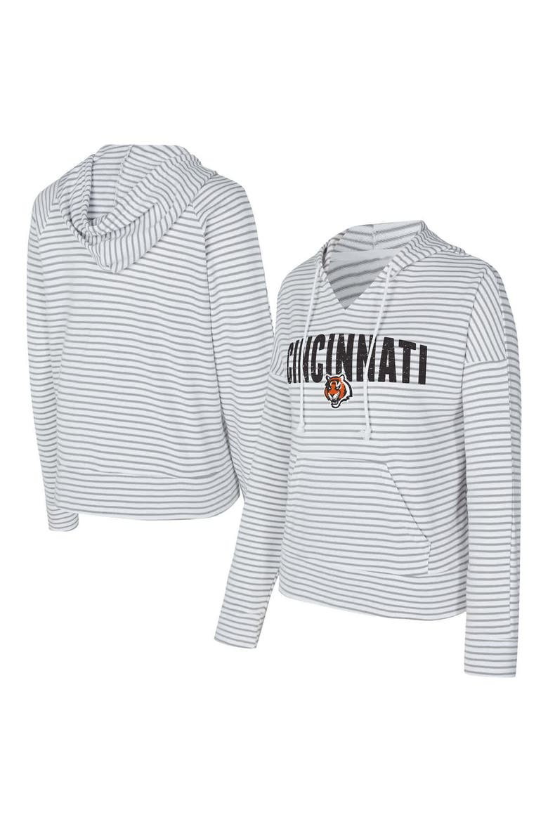 Women's Concepts Sport White/Gray Cincinnati Bengals Liftoff Striped V-Neck Hoodie, Main, color, White