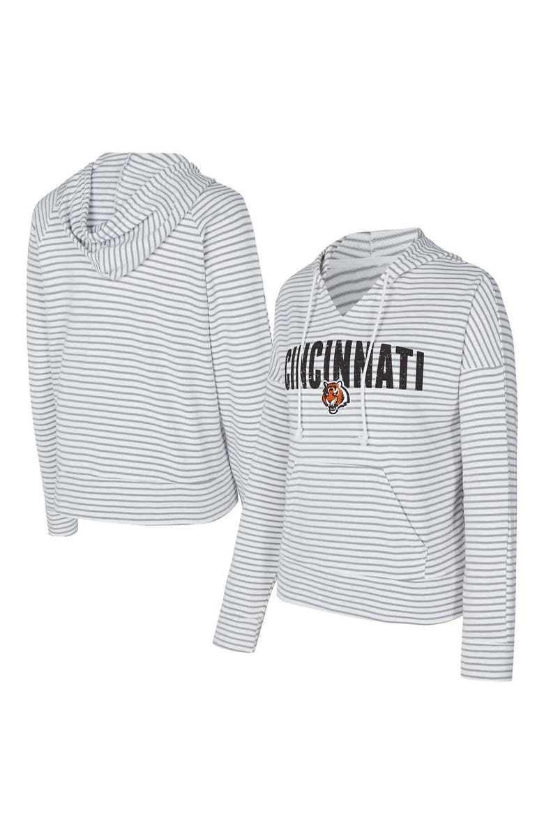 CONCEPTS SPORT Women's Concepts Sport White/Gray Cincinnati Bengals Liftoff Striped V-Neck Hoodie, Main, color, White