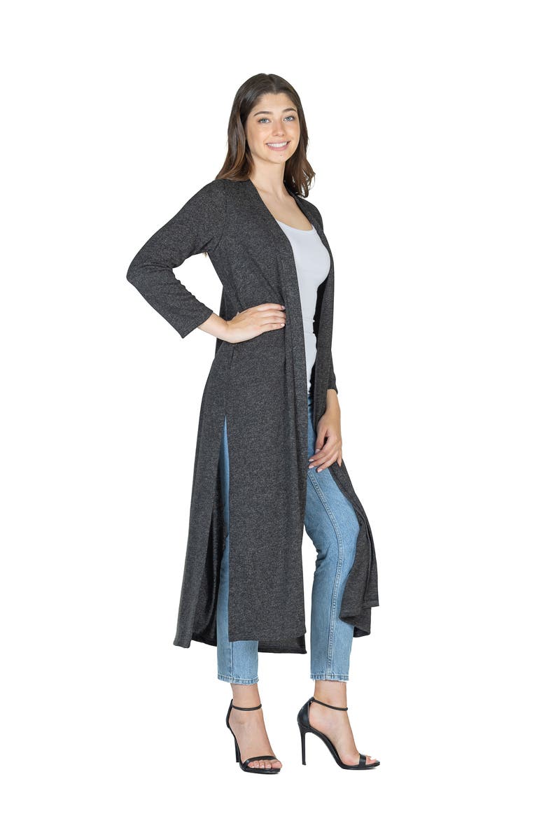 24seven Comfort Apparel Long Duster Open Front Knit Cardigan, Alternate, color, Black