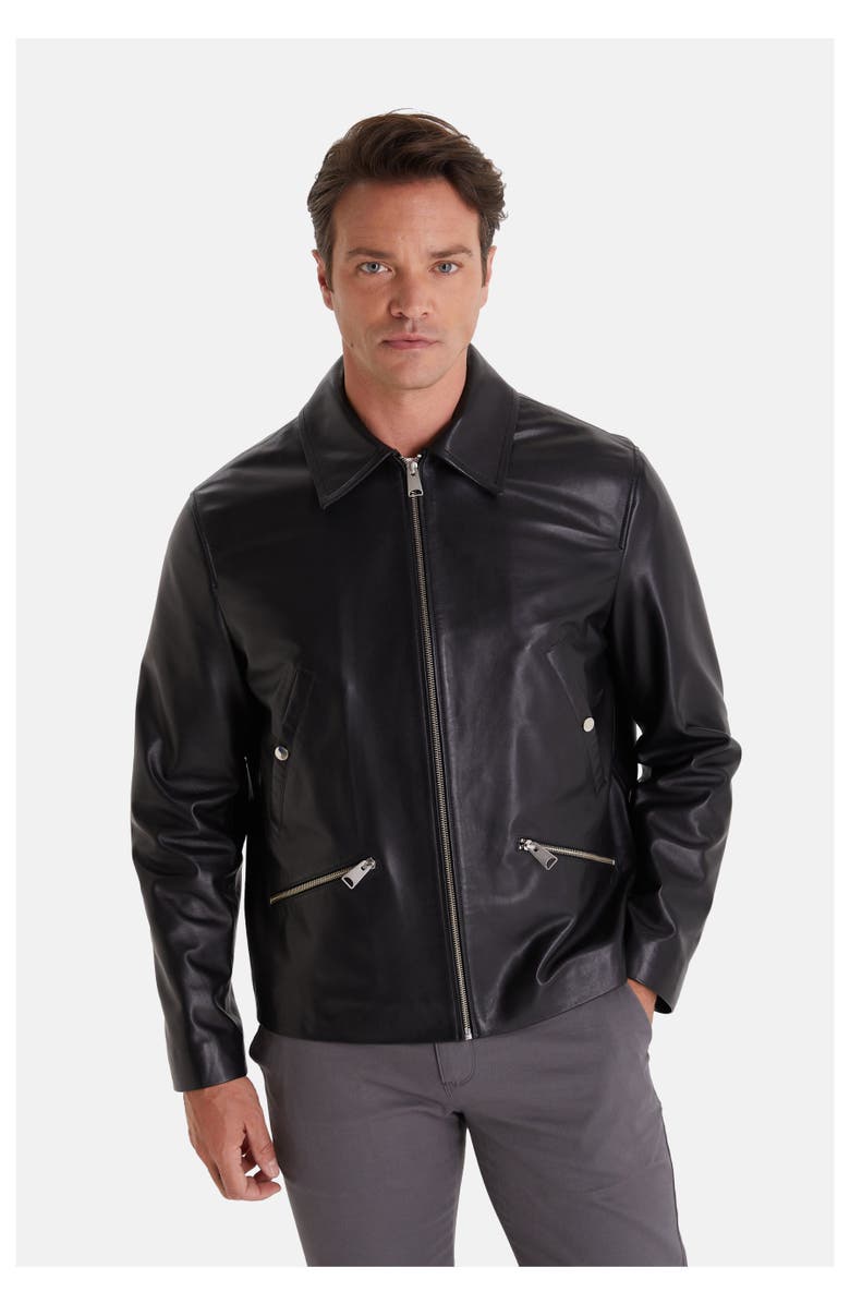Furniq UK Peter Leather Jacket, Main, color, Black