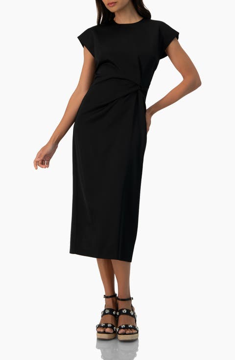 Off-Shoulder Straight Satin Dress with Side Knot