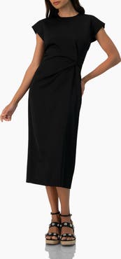 IVONNE Off-Shoulder Straight Satin Dress with Side Knot