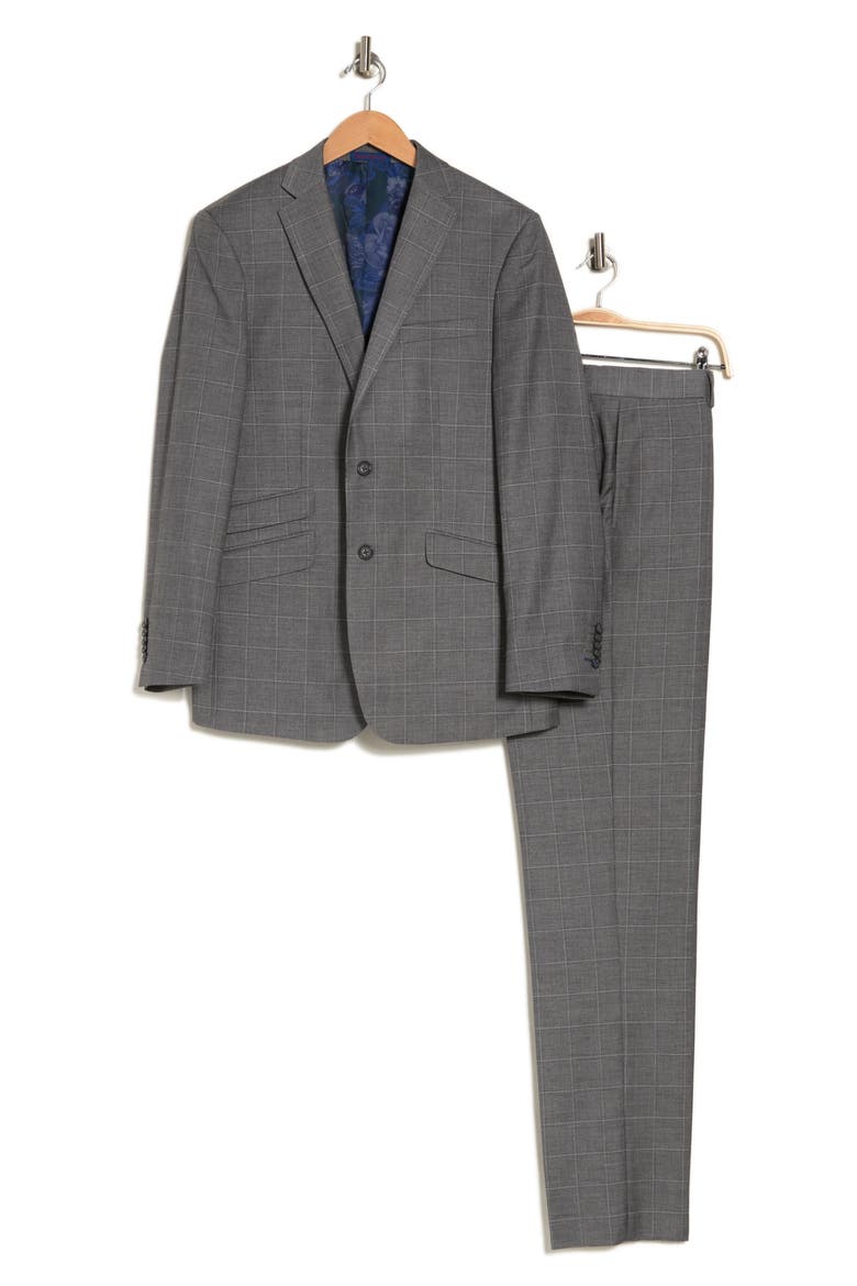 Trim Fit Windowpane Suit, Alternate, color, GRAY