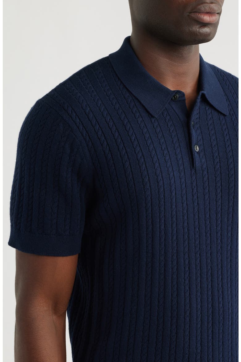 Cabled Cotton & Cashmere Polo Sweater, Alternate, color, NAVY NIGHT