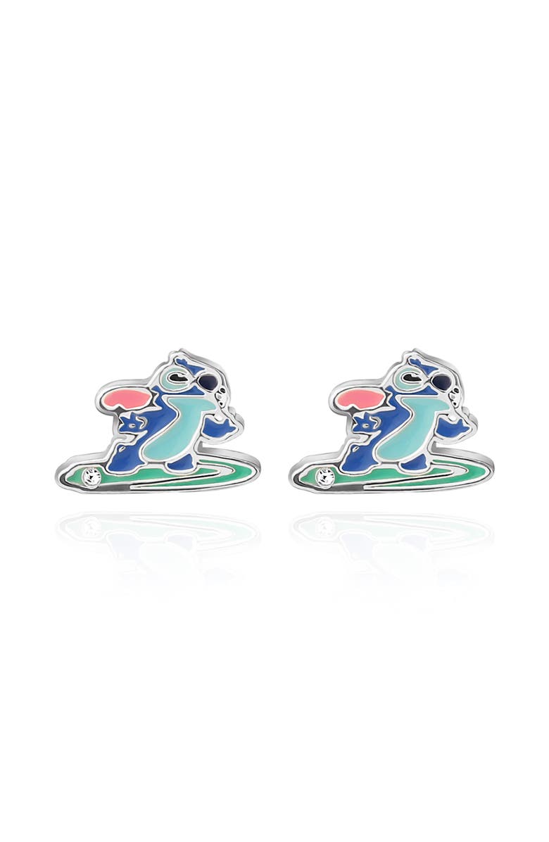 Disney Lilo and Stitch Silver Plated Surfing Stud Earrings, Main, color, Silver, Blue