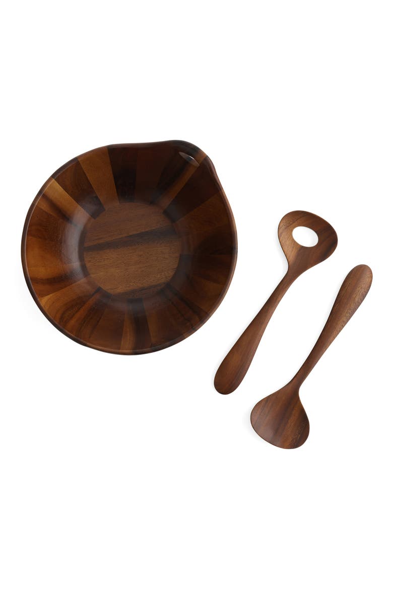 Portables Wood Salad Bowl Set, Main, color, BROWN