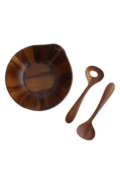 Portables Wood Salad Bowl Set