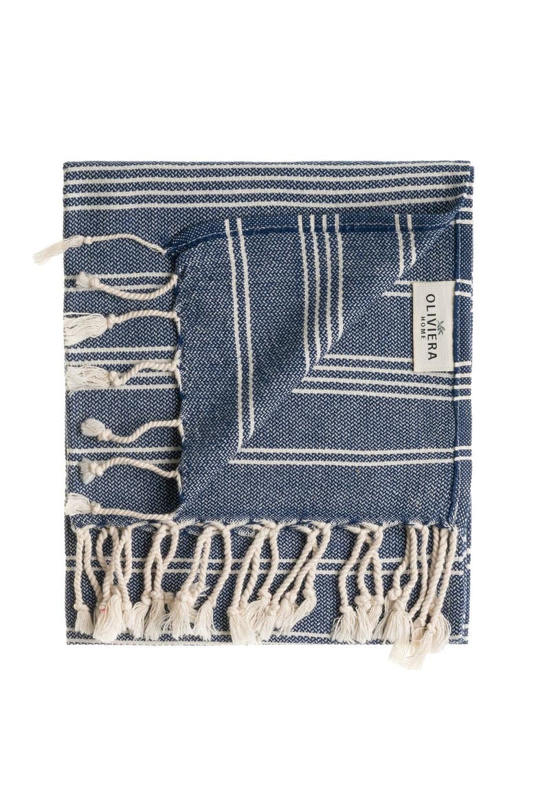 Essential Stripe Turkish Cotton Hand Towels - Set of 2, Alternate, color, Navy