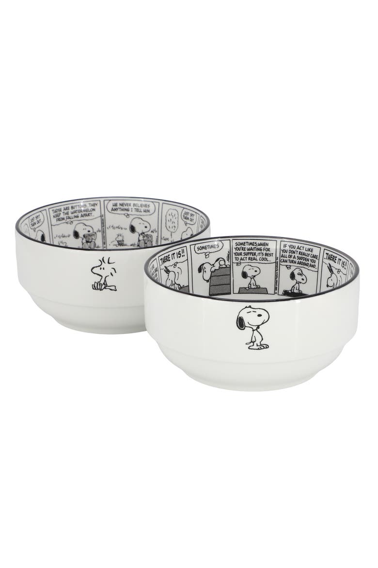 Sunday Strips 2 Piece 6 Inch Round Fine Ceramic Bowl Set, Main, color, White