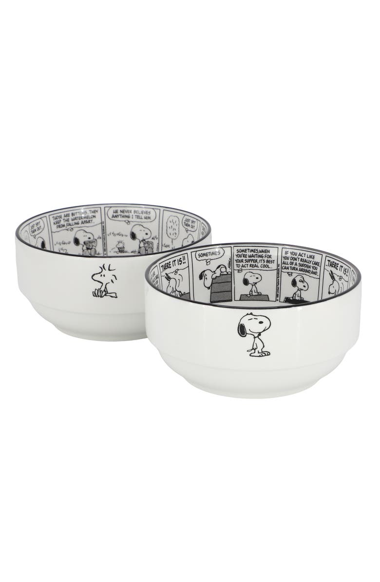 Gibson Sunday Strips 2 Piece 6 Inch Round Fine Ceramic Bowl Set, Main, color, White