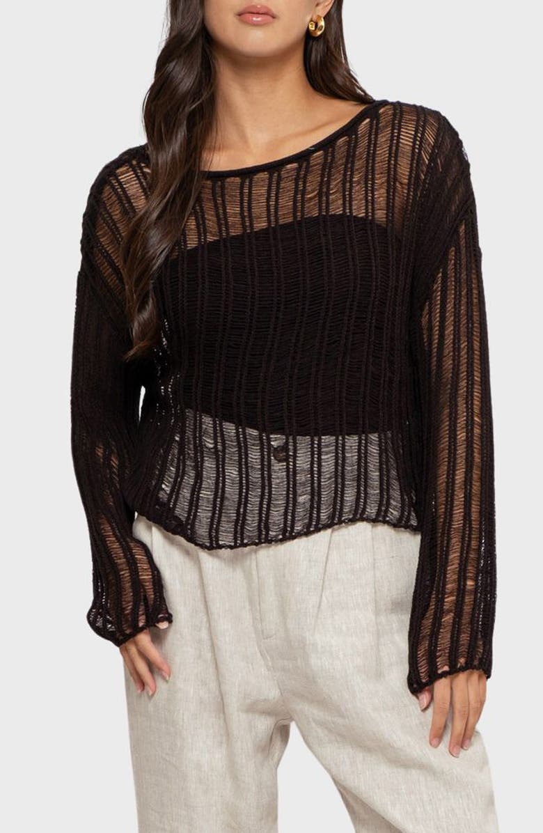 Blu Pepper Ladder Stitch Sheer Sweater, Main, color,