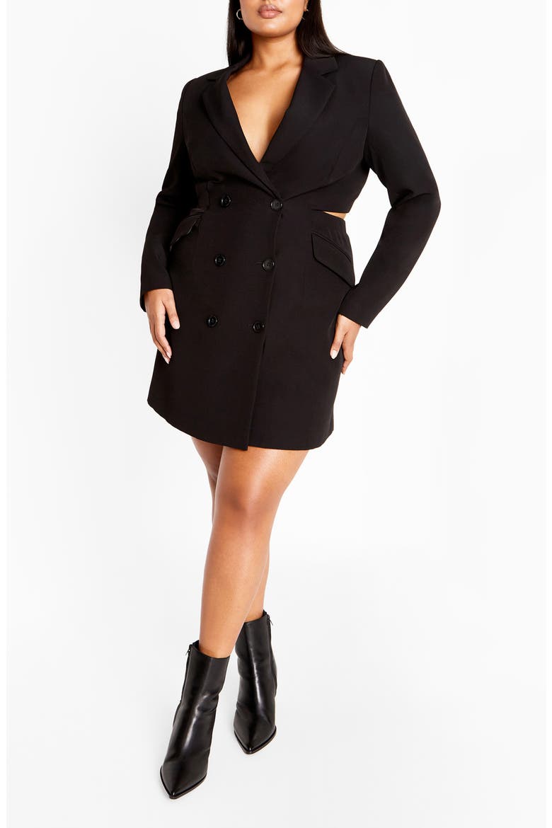 Marrie Double Breasted Long Sleeve Blazer Dress, Main, color, BLACK