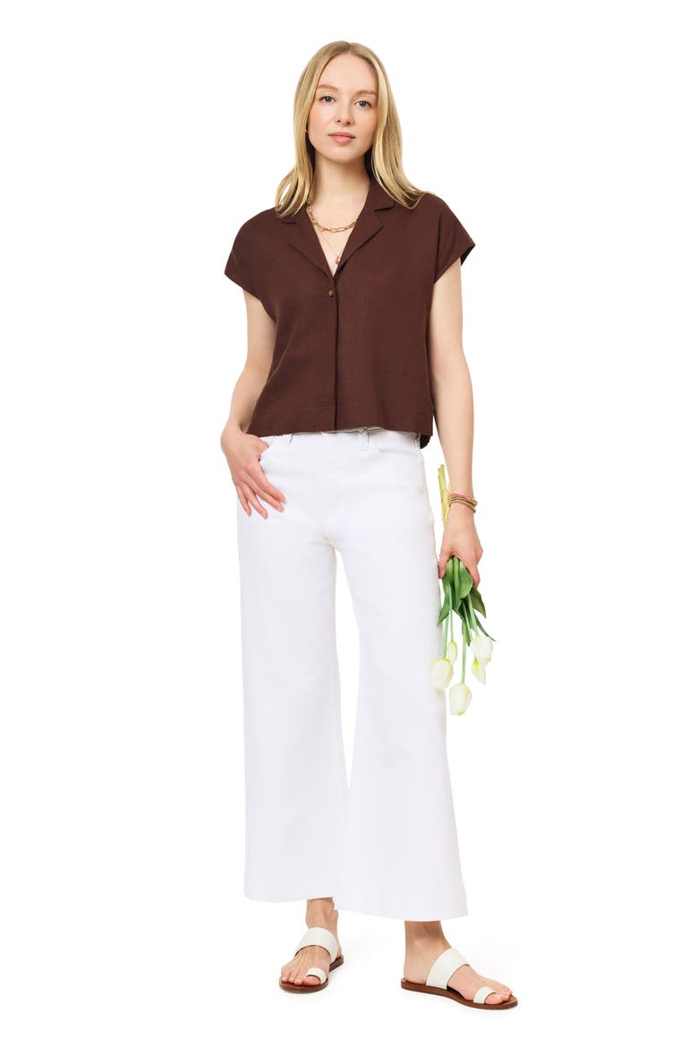 Short Sleeve Linen Blend Button-Up Top, Alternate, color, PUCE