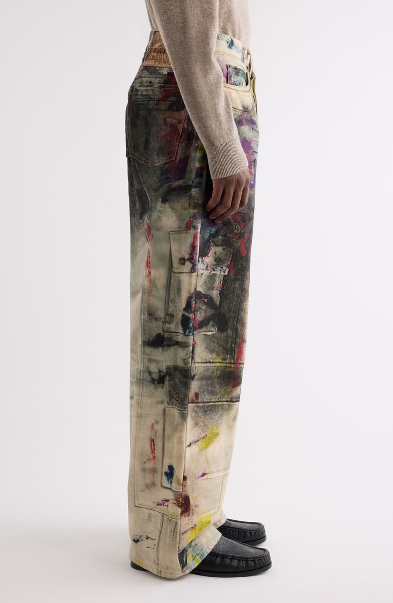 Acne Studios 1981 Paint Print Trompe l'Oeil Wide Leg Jeans, Alternate, color, White/ Multi