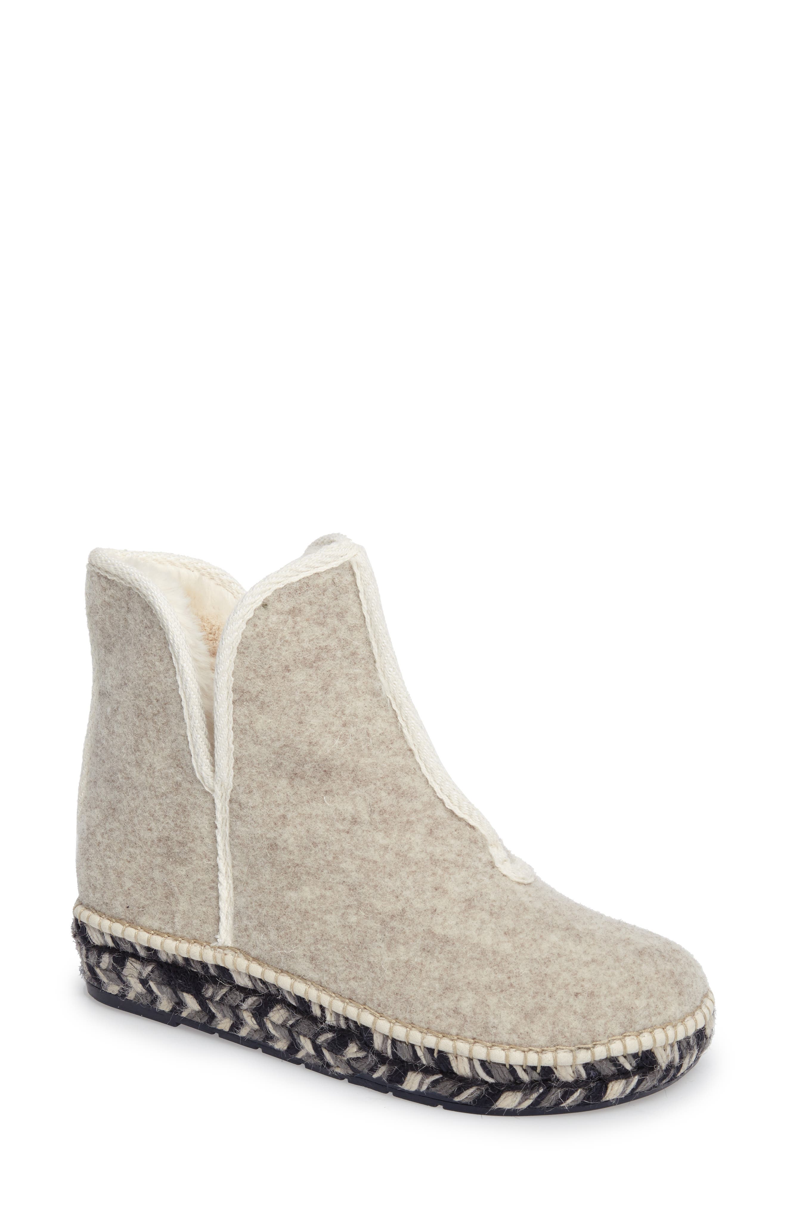 Toni Pons Espadrille Platform Bootie with Faux Fur Lining, Main, color, Ecru Felt