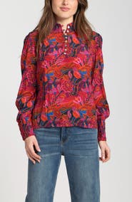 APNY Puff Shoulder Button Front Top