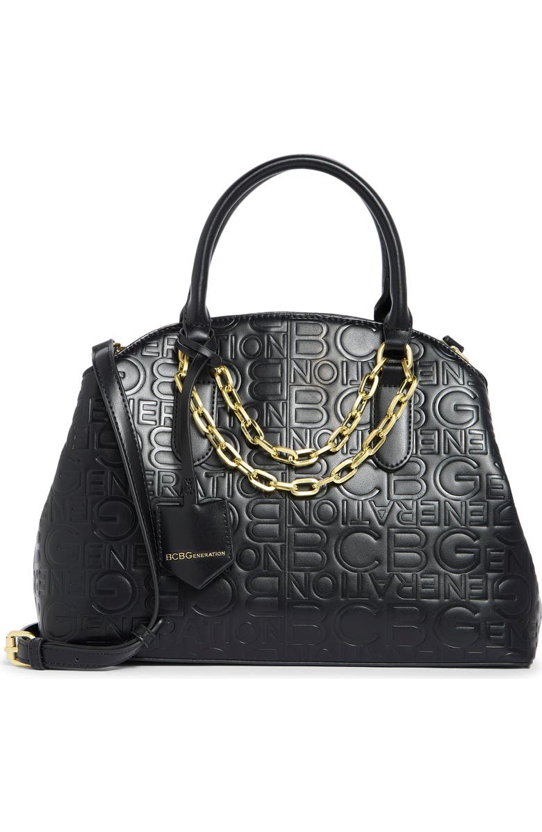 BCBG Debossed Triple Compartment Satchel, Main, color,