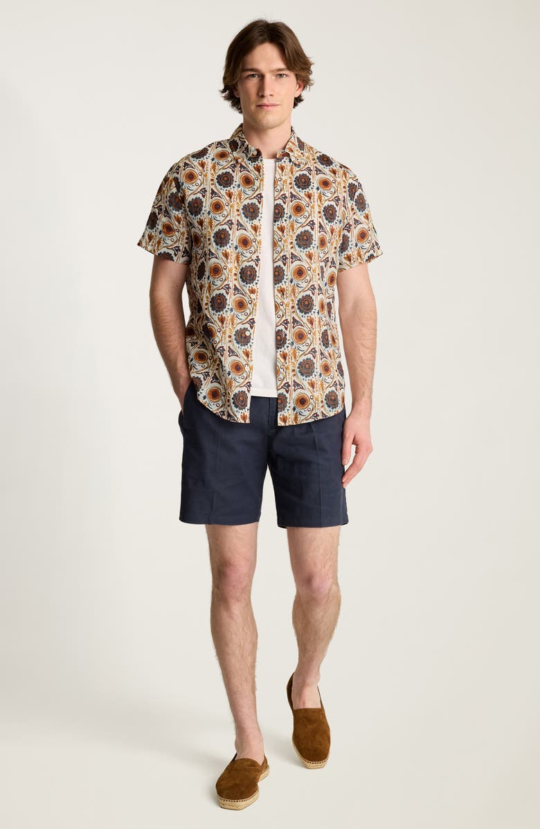 Bonobos Riviera Slim Fit Floral Short Sleeve Linen Button-Down Shirt, Alternate, color, Jasper Abstract Floral