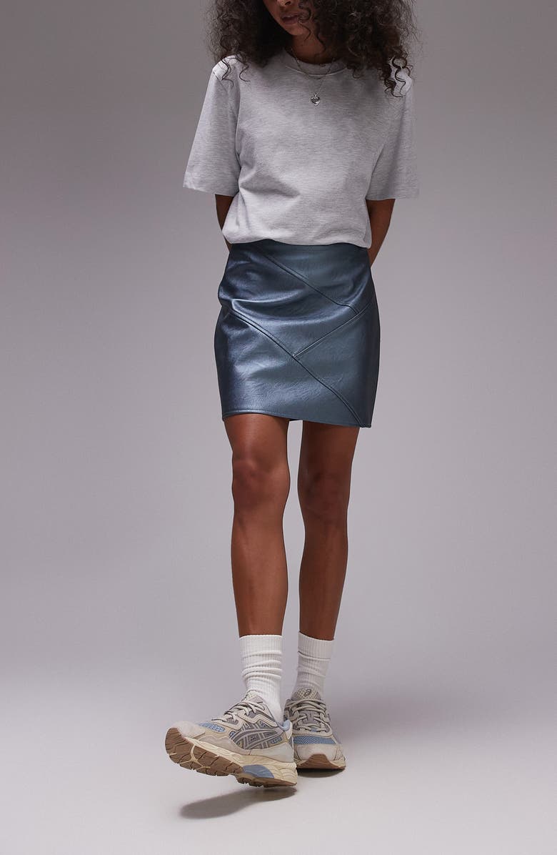 Topshop Pieced Faux Leather Miniskirt, Alternate, color, 