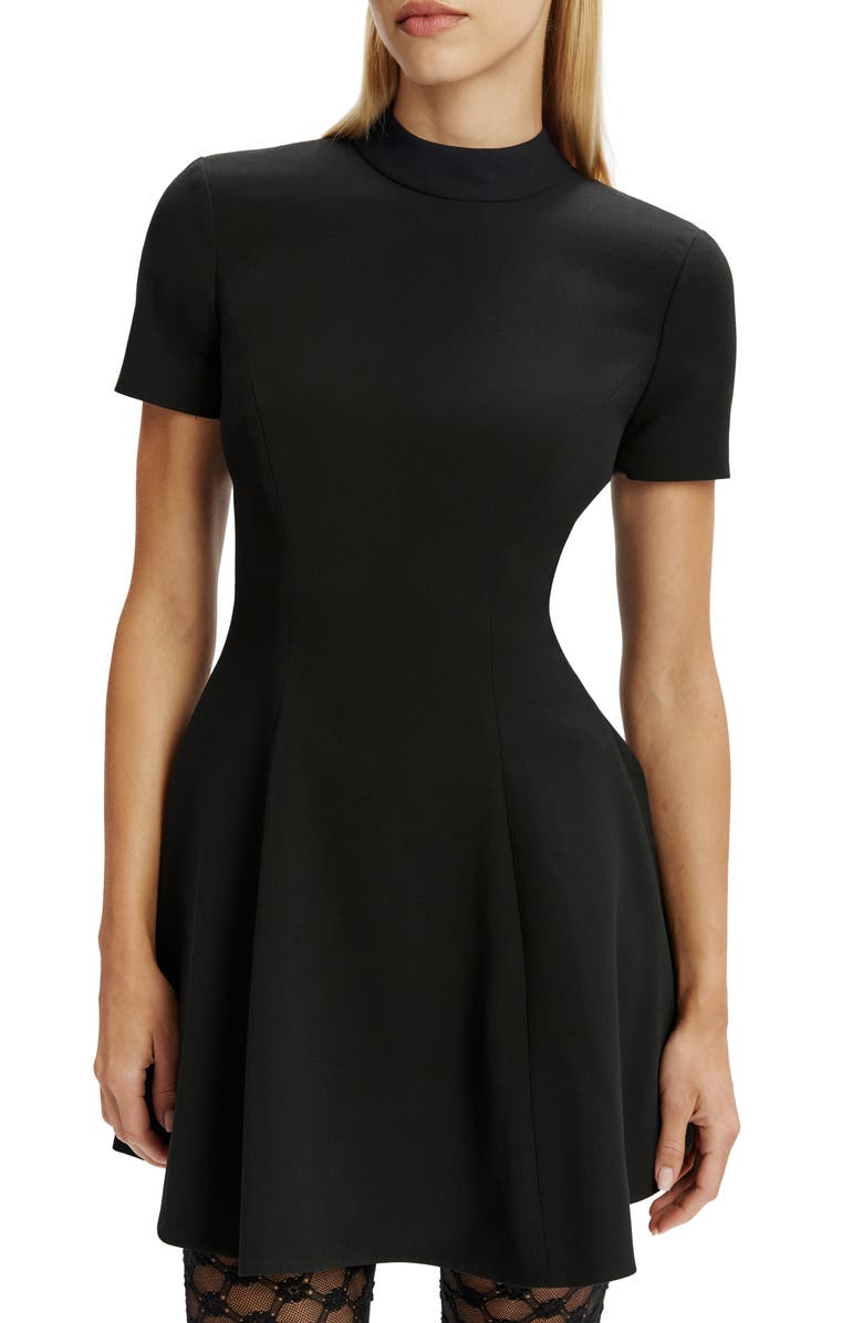 Bardot Zephyra Short Sleeve Minidress, Alternate, color, Black