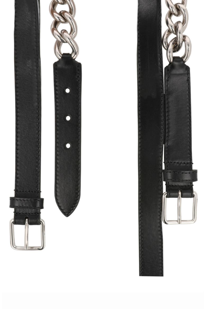 Chain Trim Leather Belt, Alternate, color, BLACK