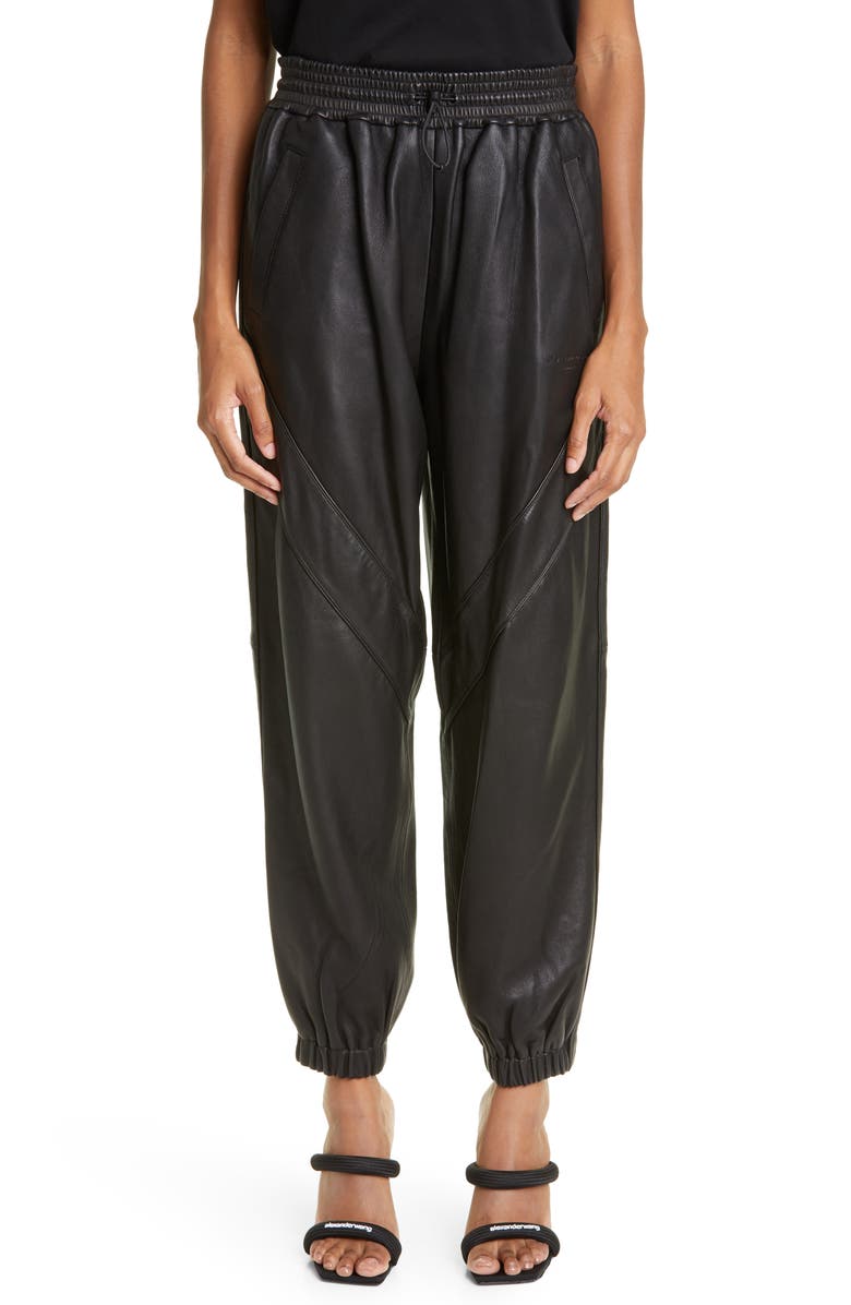 Alexander Wang Logo Lambskin Leather Track Pants, Main, color, 