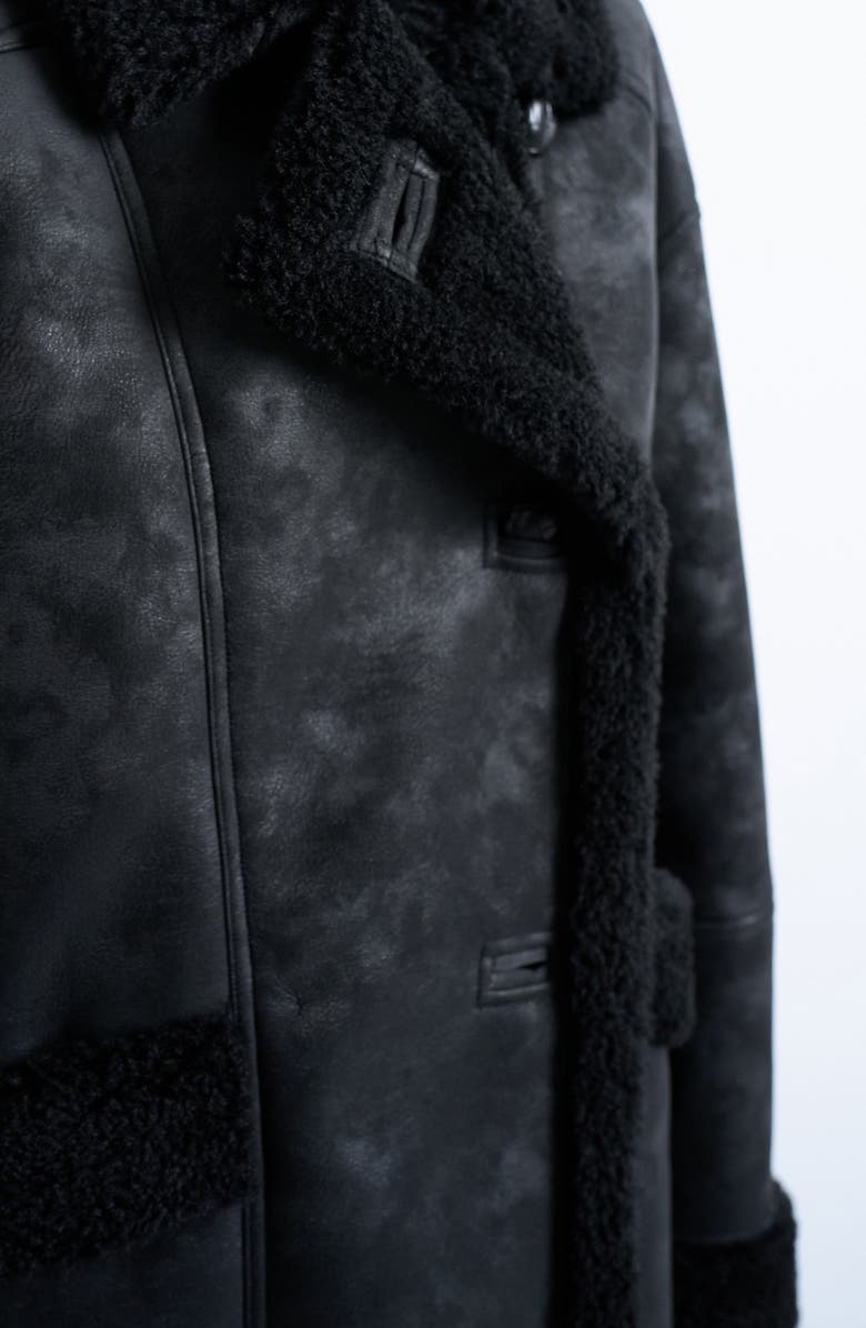 Topshop Oversize Faux Leather Coat, Alternate, color, Black