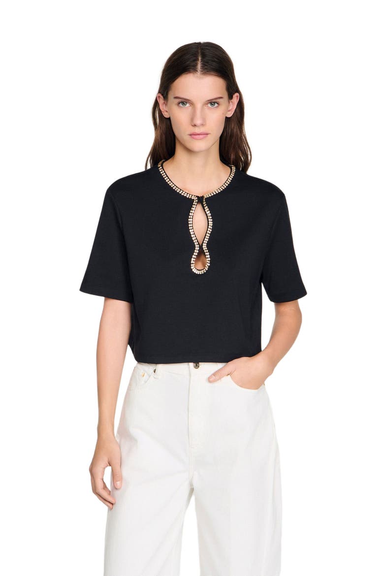 Rhinestone cropped T-shirt, Main, color, Black