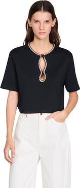 SANDRO Rhinestone cropped T-shirt
