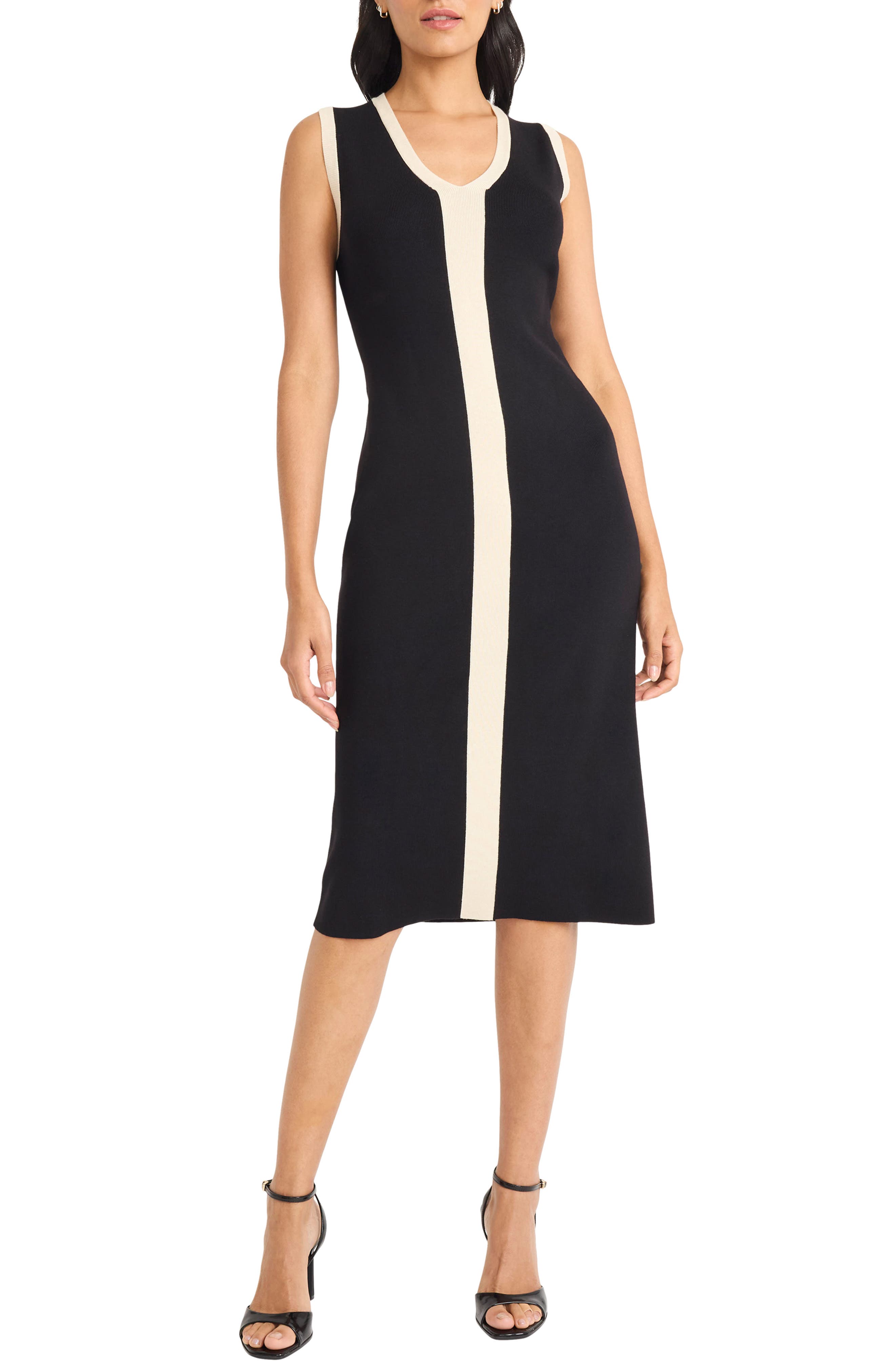 Maggy London Two-Tone Sleeveless Midi Sweater Dress
