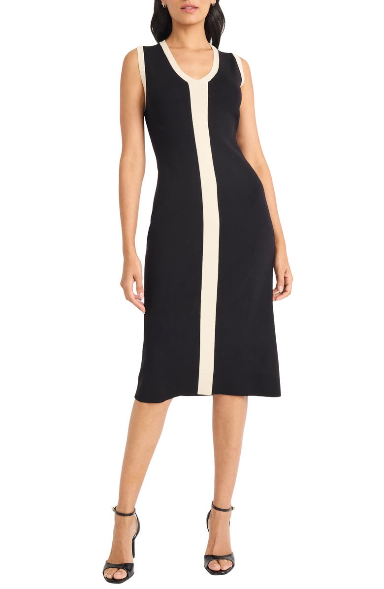 Maggy London Two-Tone Sleeveless Midi Sweater Dress, Main, color, Black/ Tan