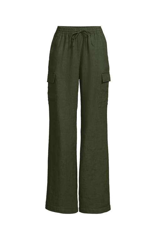 LANDS' END LANDS' END LINEN HIGH RISE ELASTIC BACK WIDE LEG CARGO PANTS