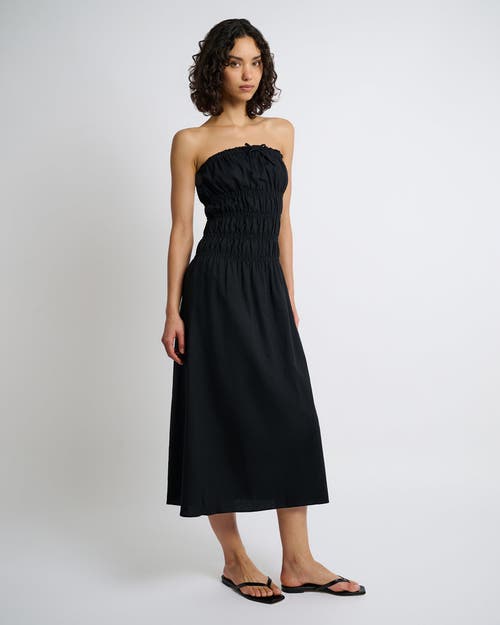 Onia Air Linen Smocked Maxi Dress In Black