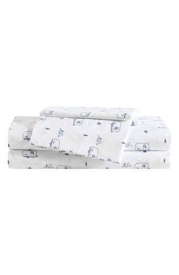 Eddie Bauer Travel Trailer Microfiber Sheet Set In White/blue