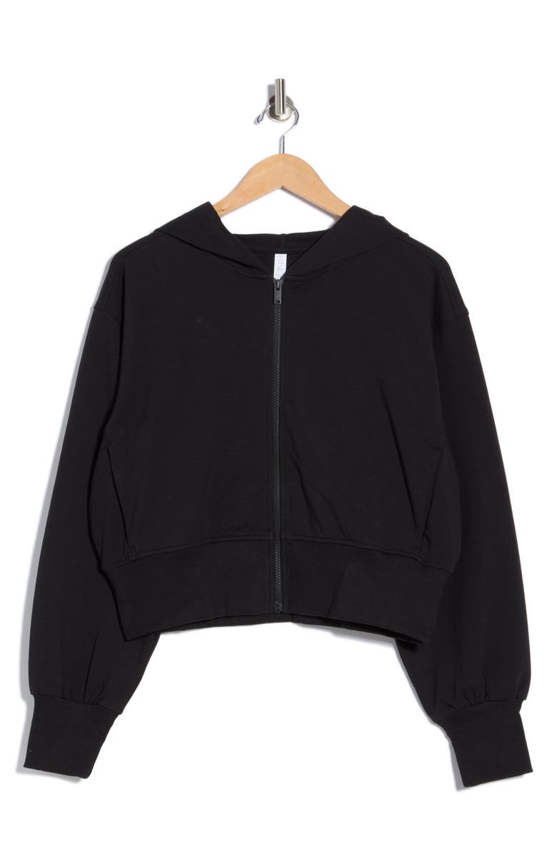 Z by Zella Relay French Terry Crop Full Zip Hoodie, Alternate, color, Black