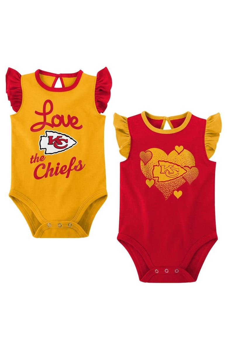 Outerstuff Girls Newborn & Infant Red/Gold Kansas City Chiefs Spread the Love 2-Pack Bodysuit Set, Main, color, 
