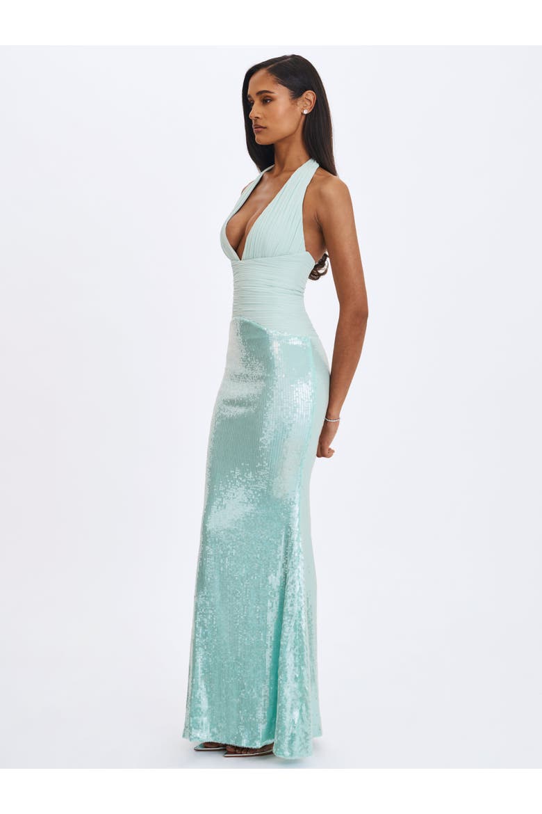Wendale Sequin Plunging Mermaid Maxi Dress, Alternate, color, Mint