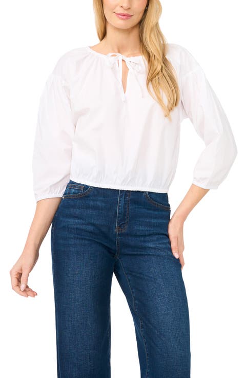 Drop Shoulder Split Neck Top