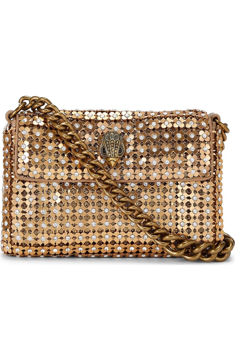 Kurt Geiger London Mini Crystal Flower Party Crossbody Bag, Main, color, Gold
