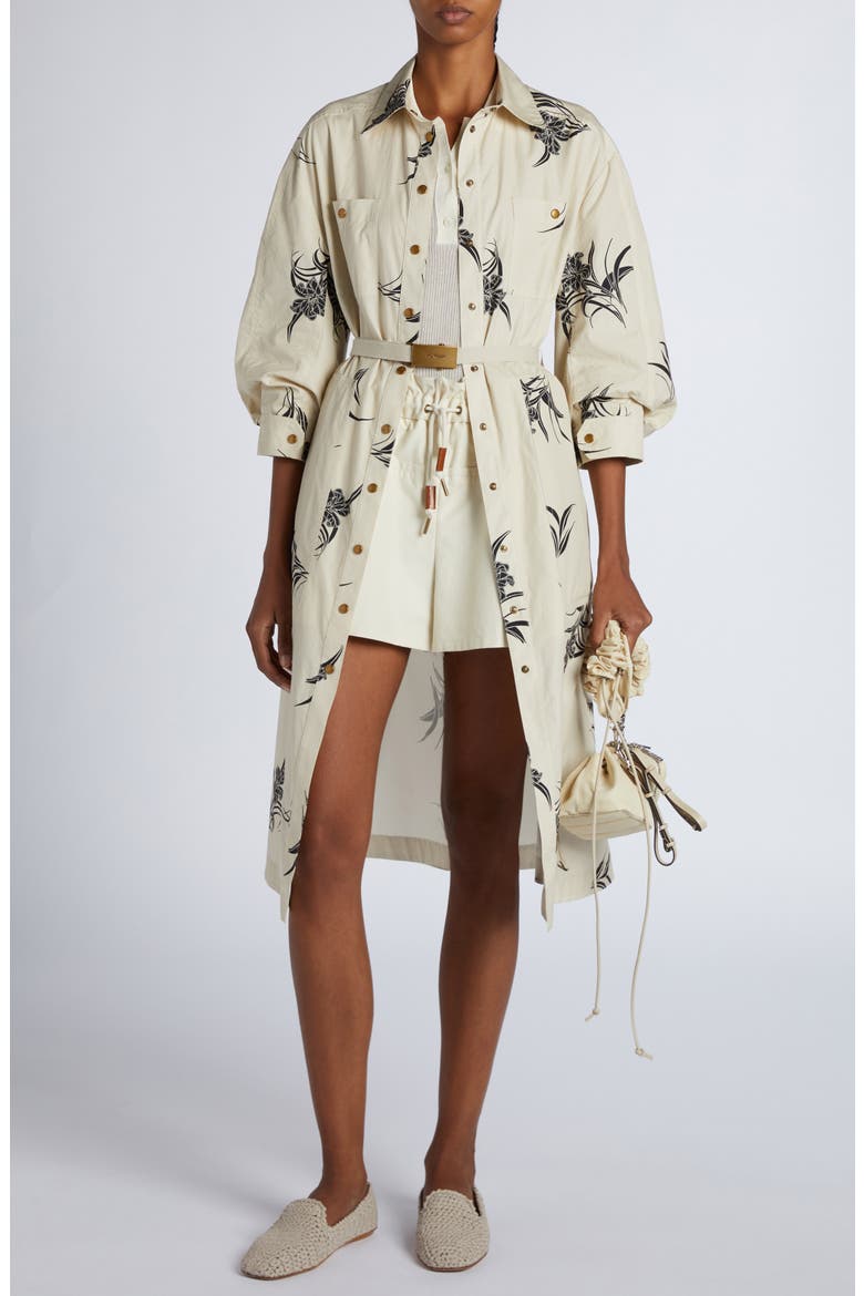 Floral Print Cotton Belted Shirtdress, Alternate, color, LIGHT BEIGE PRINT