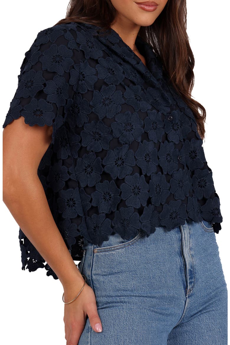 Locale Floral Lace Camp Shirt, Alternate, color, NAVY