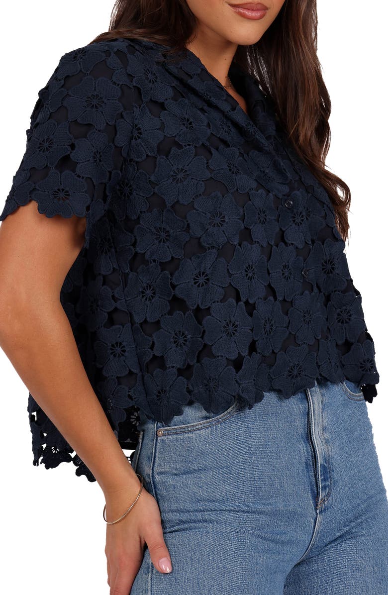 Petal & Pup Locale Floral Lace Camp Shirt, Alternate, color, Navy