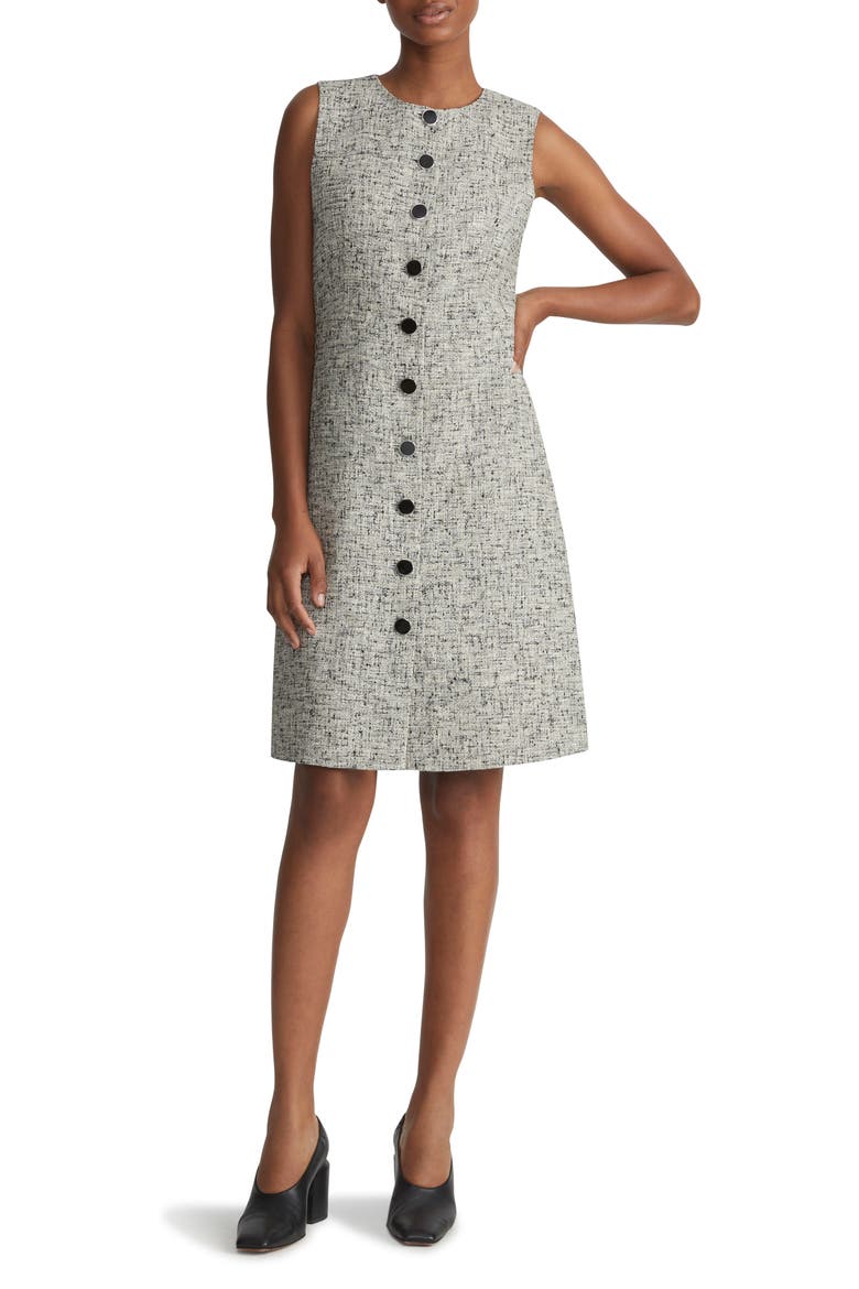 Sleeveless Linen Blend Tweed A-Line Dress, Main, color, BLACK MULTI
