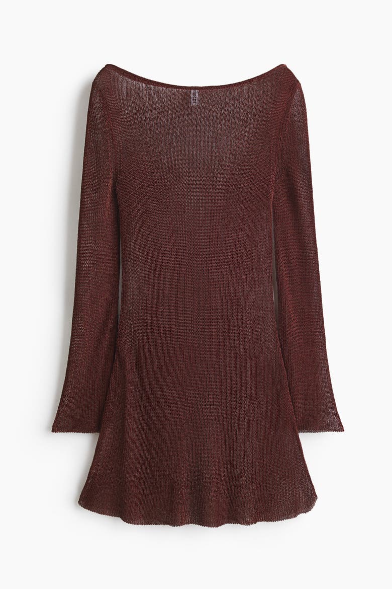 Shimmery Flared-skirt Dress, Alternate, color, Dark brown